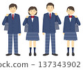 Set of illustrations of students wearing uniforms and carrying bags_navy blue Set of illustrations of students wearing uniforms and carrying bags_navy blue 137343902