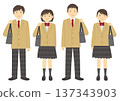 Set of illustrations of students wearing uniforms and carrying bags_Beige Set of illustrations of students wearing uniforms and carrying bags_Beige 137343903