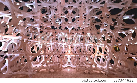 Cinematic Shadows Enhance Immersive Public Environment. Light Infused Pavilion With Patterned Voids Fosters Engaging Artistic Exhibition And Retail Interactions Cinematic Shadows Enhance Immersive Public Environment. Light Infused Pavilion With Patterned Voids Fosters Engaging Artistic Exhibition And Retail Interactions 137344632