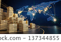 High impact concept showing global shipping and logistics with boxes and connections to various locations around the world 137344855