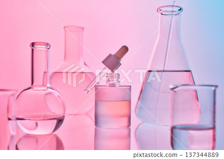 Science laboratory glassware creating cosmetic liquid 137344889