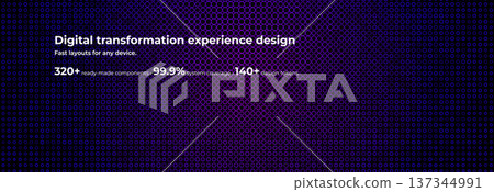 Digital Transformation Experience Design Interface UI UX SaaS Dashboard Metrics Components Tokens Coverage Purple Blue Neon Circles Pattern Abstract Background Vector Illustration 137344991
