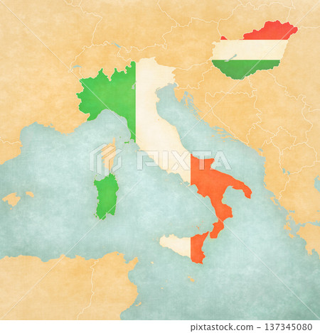 Map of Italian Peninsula - Italy and Hungary 137345080