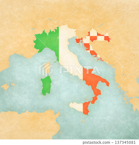 Map of Italian Peninsula - Italy and Croatia 137345081
