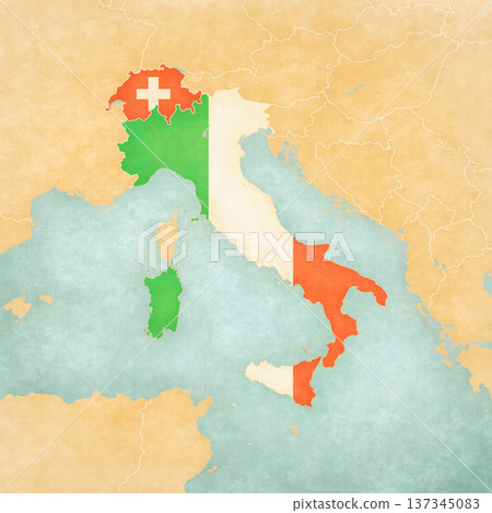 Map of Italian Peninsula - Italy and Switzerland 137345083