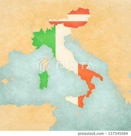 Map of Italian Peninsula - Italy and Austria Map of Italian Peninsula - Italy and Austria 137345084