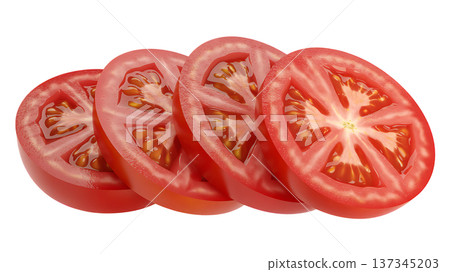 Fresh Ripe Tomato Slices Revealing Vibrant Red Juicy Inner Texture 137345203
