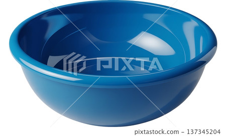 Glossy Deep Blue Plastic Mixing Bowl with Smooth Curved Surfaces 137345204