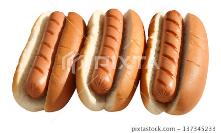 Classic Grilled Sausages in Soft Buns Perfectly Arranged Deliciously 137345233