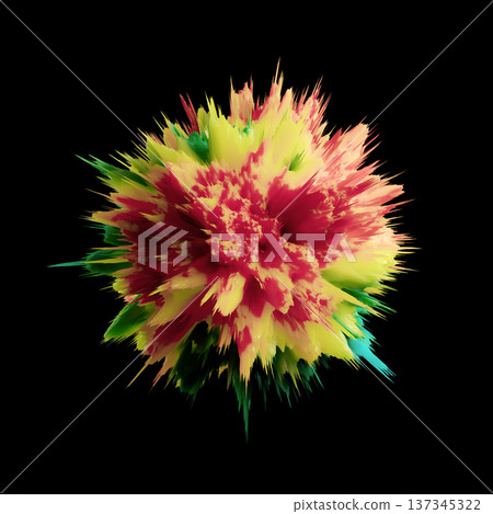 Colorful Abstract Explosion: Vibrant Spiky 3D Burst of Particles and Energy on Black Background Colorful Abstract Explosion: Vibrant Spiky 3D Burst of Particles and Energy on Black Background 137345322