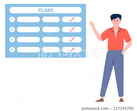 Plans sheet presentation. Business worker with corporate tasks Plans sheet presentation. Business worker with corporate tasks 137345705