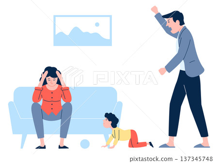Relationship problem. Young couple fight color icon 137345748