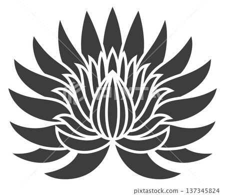 Blooming flower black shape. Asian lotus logo Blooming flower black shape. Asian lotus logo 137345824