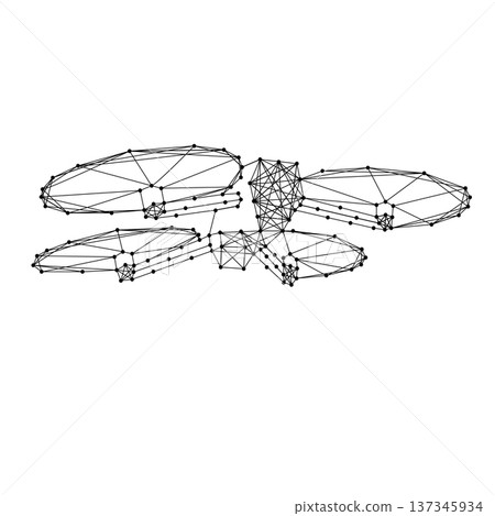 flying quadcopter from abstract futuristic polygonal black lines and dots flying quadcopter from abstract futuristic polygonal black lines and dots 137345934
