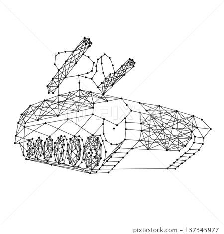 anti-aircraft missile launcher mounted on tracked combat vehicle from abstract futuristic polygonal black lines and dots anti-aircraft missile launcher mounted on tracked combat vehicle from abstract futuristic polygonal black lines and dots 137345977