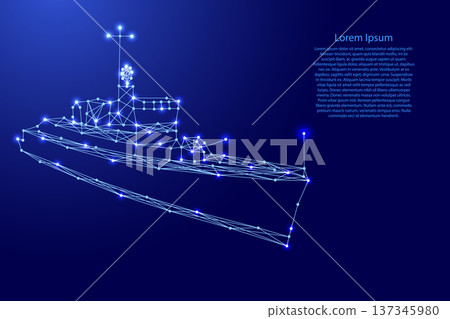 warship destroyer from futuristic polygonal blue lines and glowing stars for banner, poster, greeting card 137345980