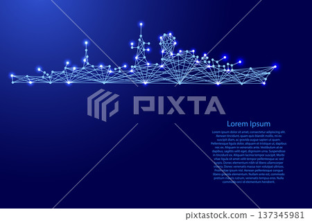 warship cruiser silhouette from futuristic polygonal blue lines and glowing stars for banner, poster, greeting card warship cruiser silhouette from futuristic polygonal blue lines and glowing stars for banner, poster, greeting card 137345981