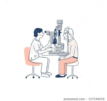 Doctor and male patient undergoing eye examination with slit lamp 137346039
