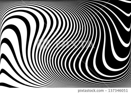 Wavy Lines Black and White Pattern. 3D Illusion. Abstract Halftone Background. 137346051