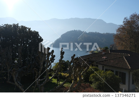 Epic Como lake view trees and fog Epic Como lake view trees and fog 137346271