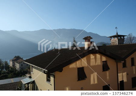 Epic Como lake view trees and fog Epic Como lake view trees and fog 137346274