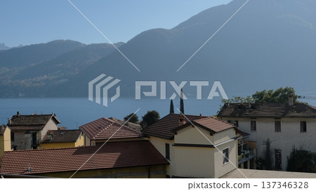 Epic Como lake view trees and fog Epic Como lake view trees and fog 137346328