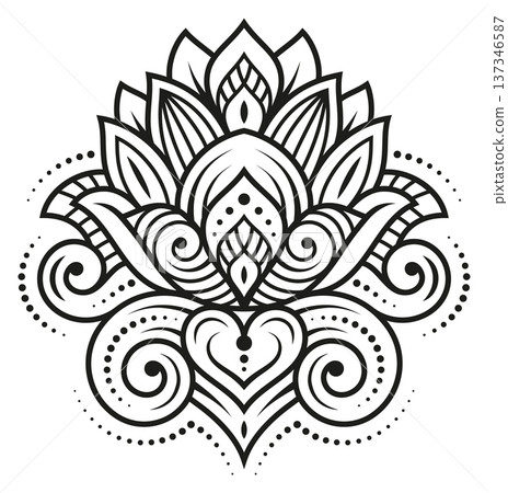 Water lily tattoo. Oriental style flower drawing Water lily tattoo. Oriental style flower drawing 137346587