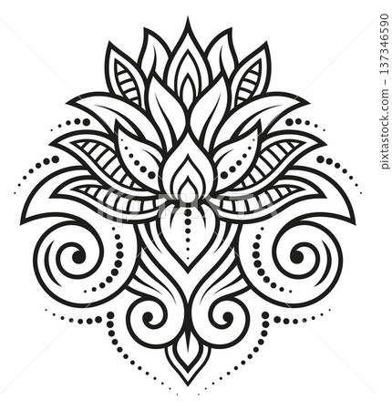 Decorative lotus drawing. Creative flower black logo 137346590