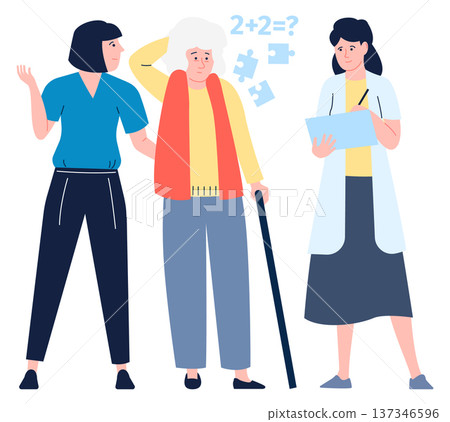 Medical aid for dementia. Doctor help elderly patient 137346596