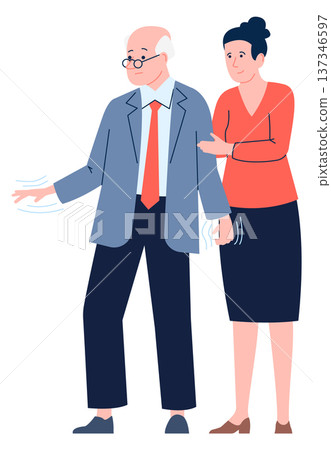Woman help old man. Person support elderly grandfather 137346597