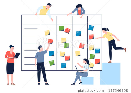 Team work with scrum strategy board color concept Team work with scrum strategy board color concept 137346598
