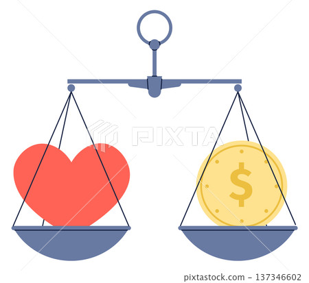 Life work balance icon. Scales with heart and dollar coin 137346602