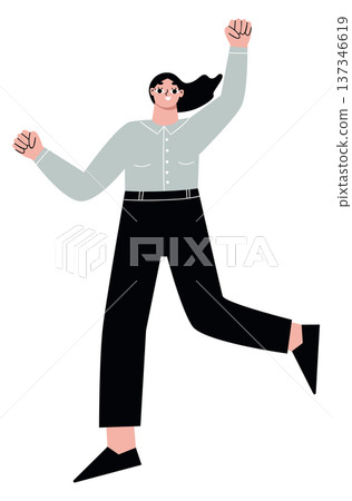 Woman celebrate work success. Excited female business character Woman celebrate work success. Excited female business character 137346619