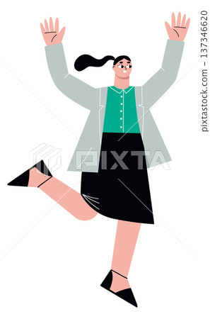 Happy business woman character. Work success triumph Happy business woman character. Work success triumph 137346620