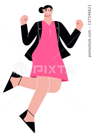 Celebrating woman. Happy female character in formal clothes 137346621
