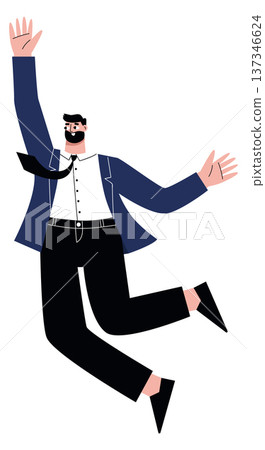 Work success celebration. Business character jumping in air Work success celebration. Business character jumping in air 137346624