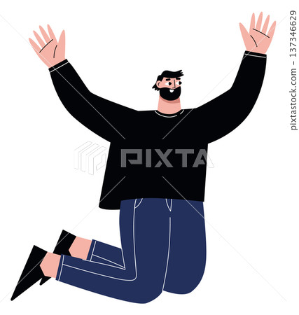 Happiness celebration. Man jumping in excitement color character Happiness celebration. Man jumping in excitement color character 137346629