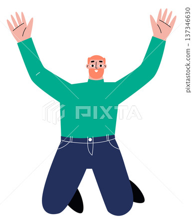 Excitement pose. Happy man jumping. Freedom celebration Excitement pose. Happy man jumping. Freedom celebration 137346630