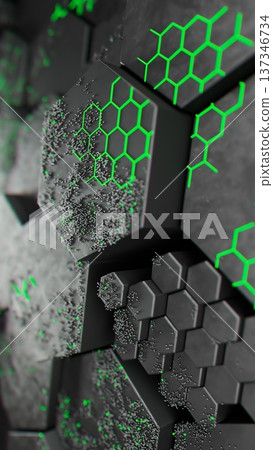 Neon Green Hexagonal Pattern on Dark Surface Neon Green Hexagonal Pattern on Dark Surface 137346734