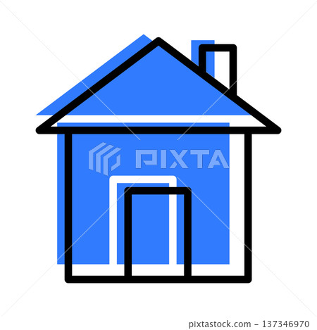 icon of house with chimney contour cartoon style with blue shadow icon of house with chimney contour cartoon style with blue shadow 137346970