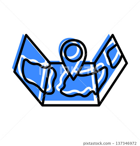 icon of map with geo marker contour cartoon style with blue shadow icon of map with geo marker contour cartoon style with blue shadow 137346972