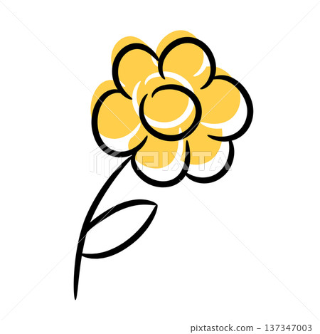 icon of chamomile flower contour cartoon style with yellow shadow icon of chamomile flower contour cartoon style with yellow shadow 137347003