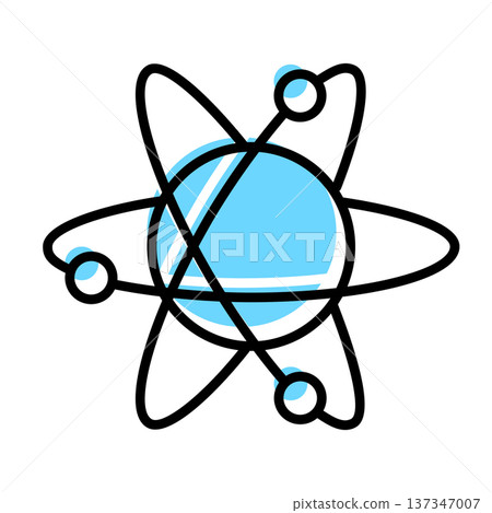 icon of atom model contour cartoon style with blue shadow 137347007