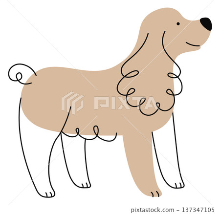 Spaniel doodle drawing. Standing dog side view Spaniel doodle drawing. Standing dog side view 137347105
