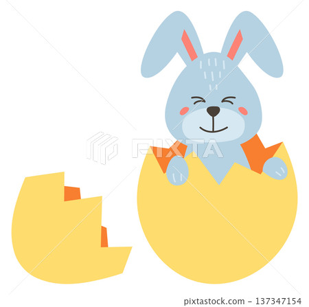Bunny hatching from egg. Cute rabbit baby character 137347154