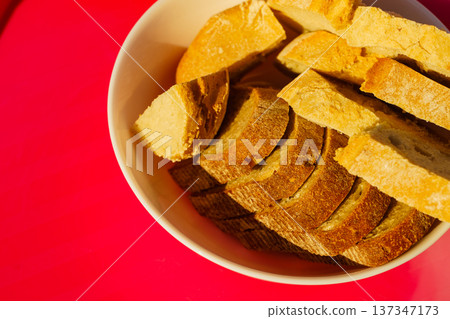 Bread slices in bowl outdoor Bread slices in bowl outdoor 137347173