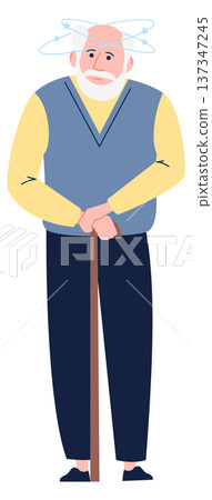 Elderly man with fatigue and disorientation. Dizziness head symptom 137347245