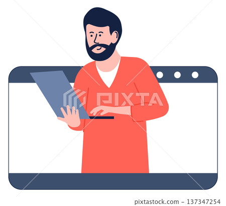 Video seminar icon. Man training in app window 137347254