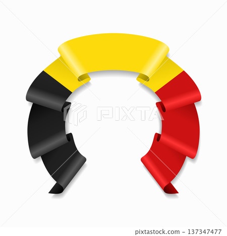 Belgian flag circular wavy ribbon, ideal for patriotic design themes. Vector illustration. 137347477