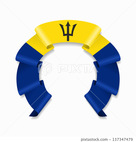Barbadian flag circular wavy ribbon, ideal for patriotic design themes. Vector illustration. 137347479